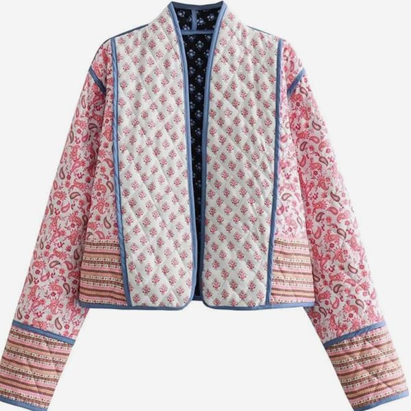 Yimoon Women’s Quilted Floral Print Cropped Jacket