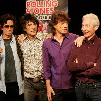 BRUSSELS, BELGIUM - JUNE 01: (L-R) Keith Richards, Ronnie Wood, Mick Jagger and Charlie Watts of The Rolling Stones pose for a photograph during a dress rehearsal prior to the opening concert of the 2007 European leg of their 'A Bigger Bang' World Tour at the Videohouse on June 1, 2007 in Brussels, Belgium. This leg of the Tour begins on June 5 at Werchter Park, Belgium and is due to be completed in August in London, England. (Photo by Getty Images) *** Local Caption *** Ron Wood;Mick Jagger;Keith Richards;Charlie Watts