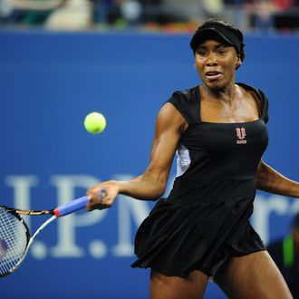 US tennis player Venus Williams returns a shot against Russia's Vesna Dolonts during their US Open 2011 match at the USTA Billie Jean King National Tennis Center in New York August 29, 2011. AFP PHOTO/Emmanuel Dunand (Photo credit should read EMMANUEL DUNAND/AFP/Getty Images)