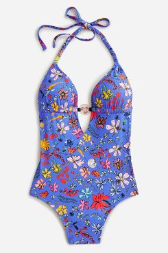 Dauphinette X J.Crew Plunge One-Piece Swimsuit in Cornucopia Floral