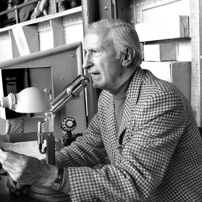 Yankee Announcer, Bob Sheppard Yankee Stadium Public Address announcer at work.