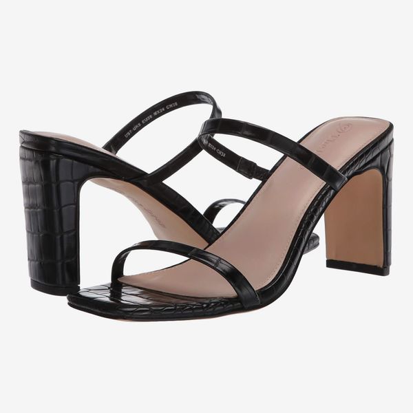 The Drop Avery Square Toe Two Strap High Heeled Sandal