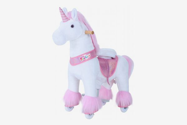 PonyCycle Model U-2021 Ride on White Horse Pink Unicorn Toy Plush Walking Animal Medium Size for Age 4-9 Ux402