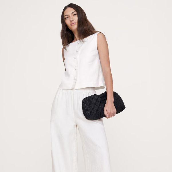 Banana Republic High-Rise Wide-Leg Linen Pull-On Ankle Pant