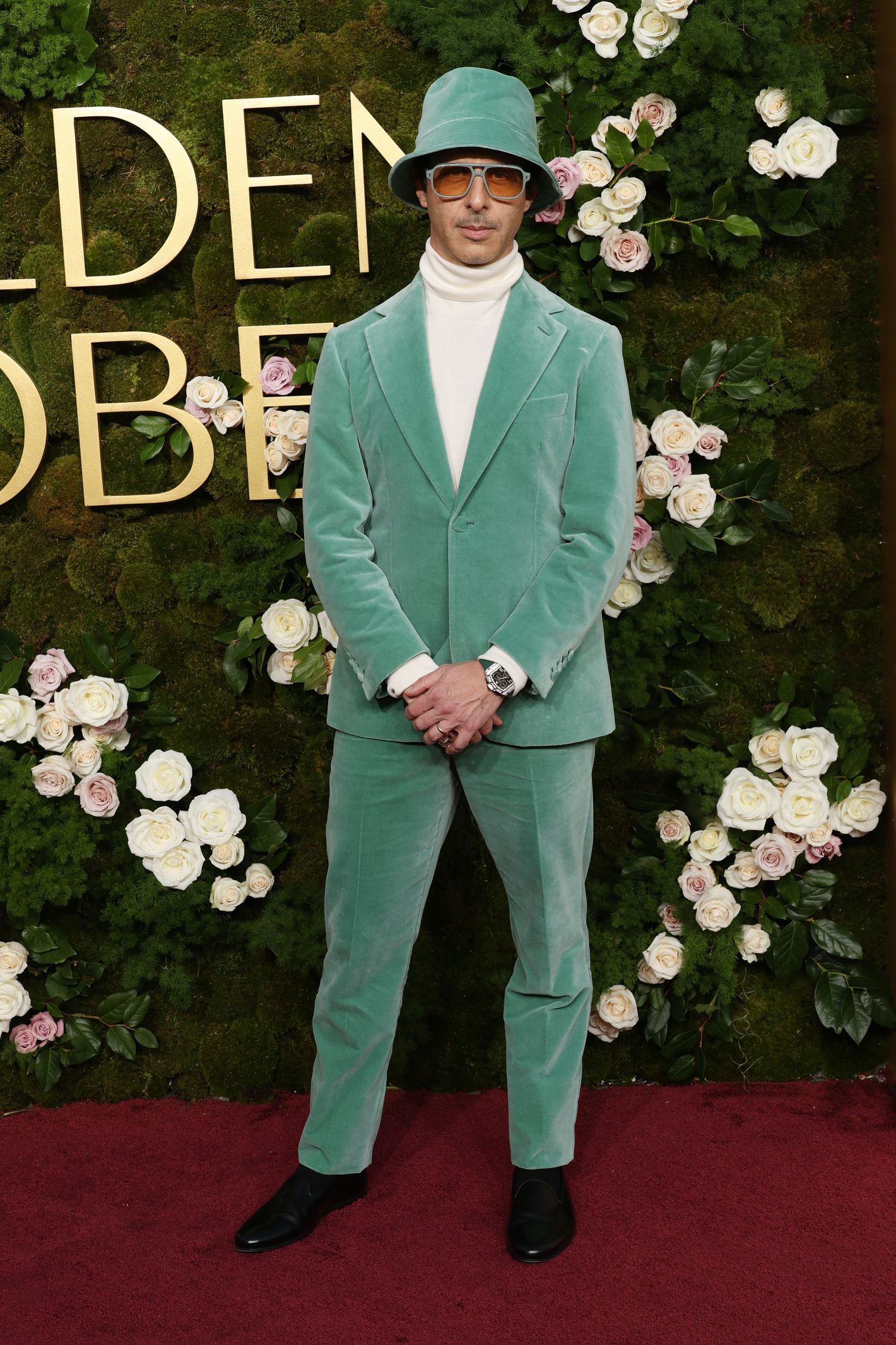 golden globes man in green dress Jeremy Strong in All Green at 2025 Golden Globes Red Carpet