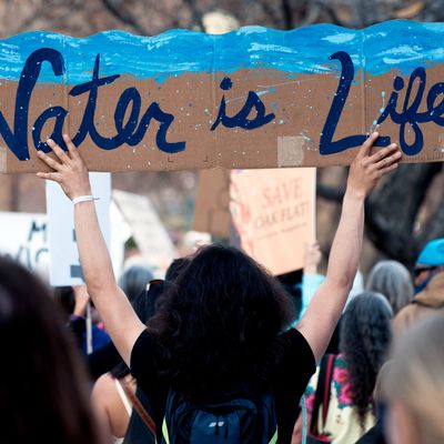 Protesters in Colorado speaking out against oil pipeline projects that endanger Native American lands, like the Keystone XL.