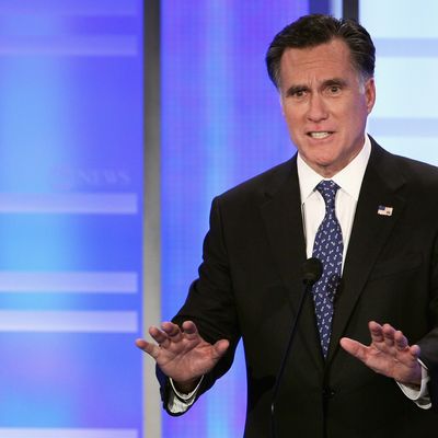 MANCHESTER, NH - JANUARY 07: Republican presidential candidate former Massachusetts Gov. Mitt Romney participates in the ABC News, Yahoo! News, and WMUR Republican Presidential Debate at Saint Anselm College January 7, 2012 in Manchester, New Hampshire. The GOP contenders are in the final stretch of campaigning for the New Hampshire primary, the first in the nation, to be held on January 10. (Photo by Win McNamee/Getty Images)