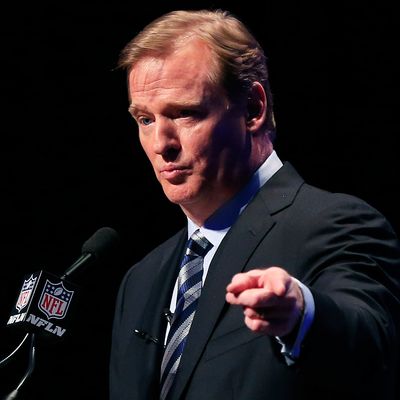 NFL Commissioner Roger Goodell speaks during a Super Bowl XLVIII news conference at the Rose Theater, Jazz at Lincoln Center on January 31, 2014 in New York City. 
