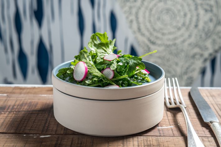 Pink sea-bream ceviche with cucumber, radish, cilantro, and scallions.