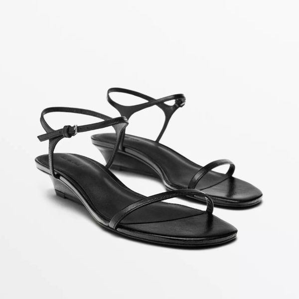 Massimo Dutti Strappy Leather Mid-Wedge Sandals