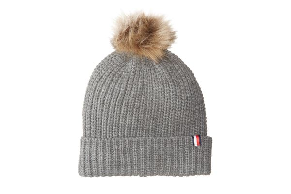 Tommy Hilfiger Women’s Rib Cuff Hat With Faux Fur Pom