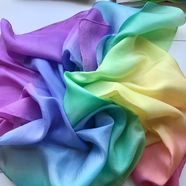 Lily Rose Art Fibres Hand-painted Rainbow Silk Scarf