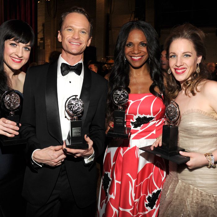 NEW YORK, NY - JUNE 08: Lena Hall, Neil Patrick Harris, Audra McDonald and Jessie Mueller attend the 68th Annual Tony Awards at Radio City Music Hall on June 8, 2014 in New York City. (Photo by Kevin Mazur/Getty Images for Tony Awards Productions)