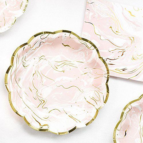 Talking Tables Party Porcelain Marble 7-Inch Gold-Foil Paper Plates