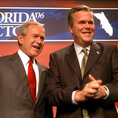 Feb. 17, 2006 - U.S. - President George Bush (left) and brother Gov. Jeb Bush acknowledge cheering supporters at a fundraiser for the Republican Party of Florida at the Contemporary Resort at Disney World in Orlando, Florida, Friday, February 17, 2006. (Joe Burbank/Orlando Sentinel/KRT) (Credit Image: ? Joe Burbank/TNS/ZUMAPRESS.com)