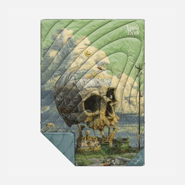 Rumpl Original Puffy Blanket - Dirt Nap Blanket (Liquid Death Edition)