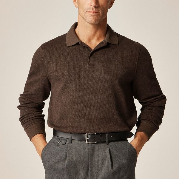 J.Crew Long-Sleeve Polo Shirt in Double-Knit Jacquard