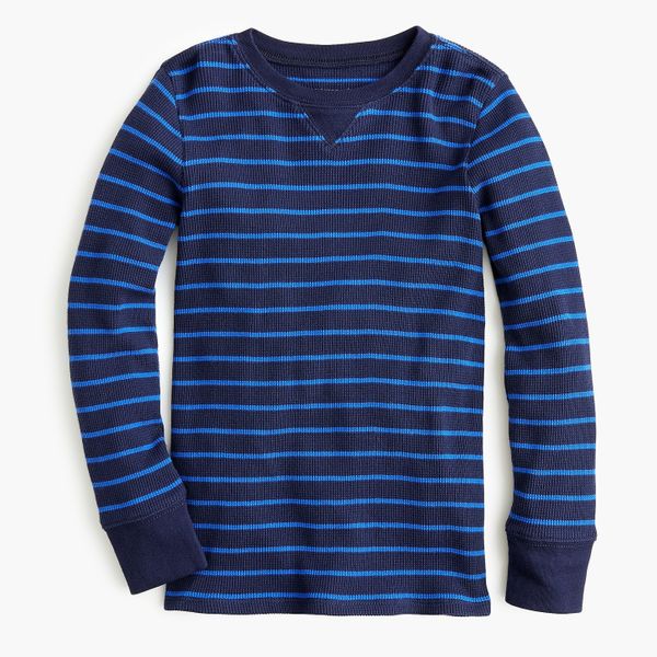 Kids' Long-Sleeve Waffle-Knit T-shirt in Navy/Sapphire Stripes