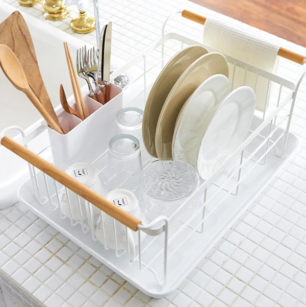 Collapsible Dish Drying Rack with Drainer Board Foldable Portable Utensil Holder 