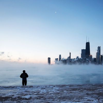 man stands outside during polar vortex