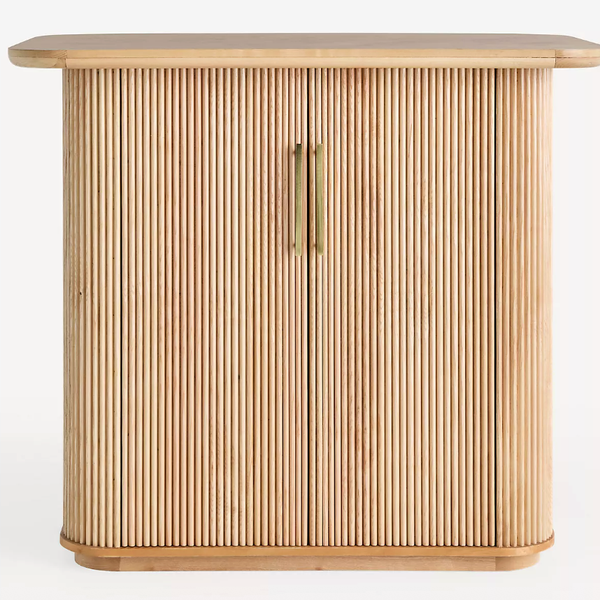 Anthropologie Scout Tall Burl Wood Fluted Bar Cabinet