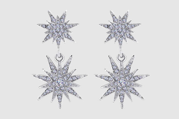 Starburst Dangle Drop Earrings Crystal Hexagram Star Stud Statement Dangle Earrings Wedding Earrings for Women
