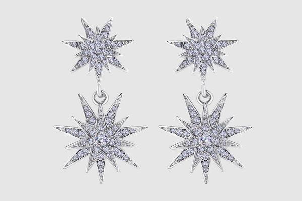 Starburst Dangle Drop Earrings Crystal Hexagram Star Stud Statement Dangle Earrings Wedding Earrings for Women