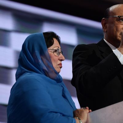 Ghazala Khan stands next to her husband at the Democratic National Convention.