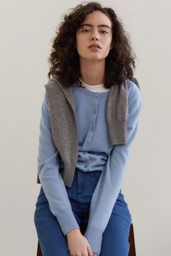 State Cashmere The Crewneck Button Down Cardigan