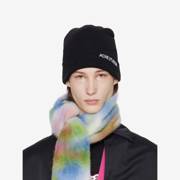 Acne Studios Black Embroidered Logo Beanie