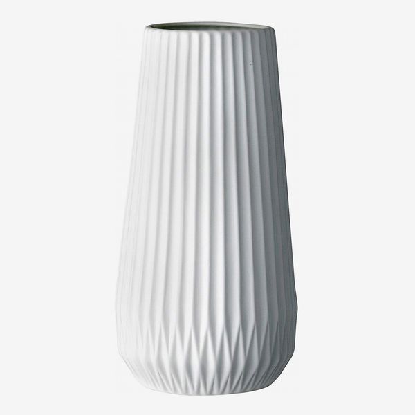 Bloomingville Tall White Ceramic Fluted Vase