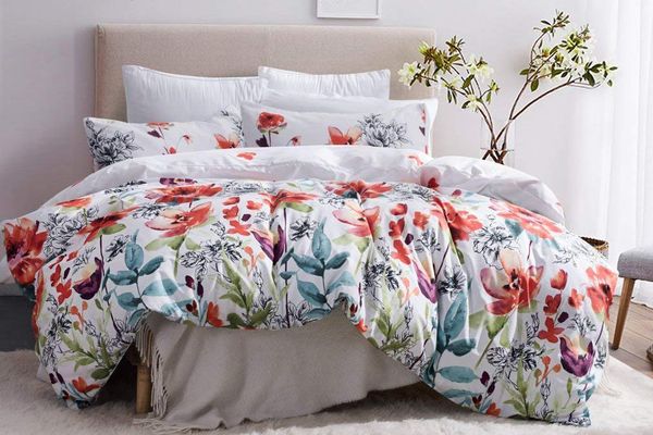 Girls Floral Bedding Sets Twin Duvet Cover Seaweed Shell Fish Print Comforter Cover Pink Bedding Set Long Staple Cotton Duvet Cover with 2 Pillowcases Kids Teen Comforter Cover Set Twin