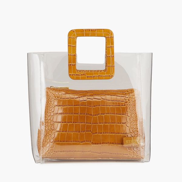 Staud Shirley Clear PVC and Crocodile-Embossed Tote Bag