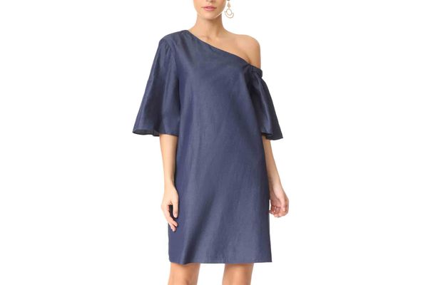 Tibi One Shoulder Bell-Sleeve Dress