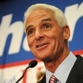 ST PETERSBURG, FL - NOVEMBER 02: Florida independent senate candidate Charlie Crist speaks to his supporters during the Election Night Gathering on November 2, 2010 in St Petersburg, Florida. Senate candidate Charlie Crist was defeated by his Republican opponent Marco Rubio. (Photo by Gerardo Mora/Getty Images) *** Local Caption *** Charlie Crist