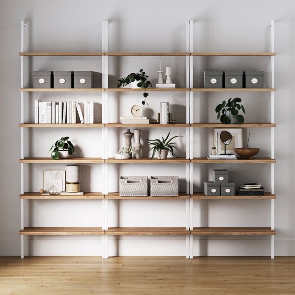 Nathan James 6-Shelf Bookcase Oak Matte White - Set of 3