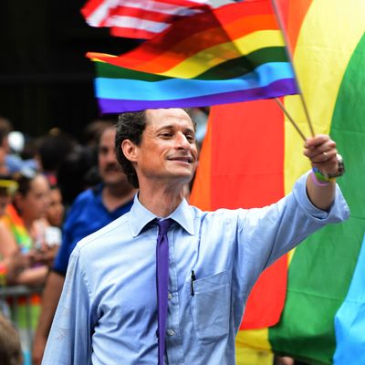 New York City Mayoral Candidate Anthony Weiner attends The March during NYC Pride 2013 on June 30, 2013 in New York City. 