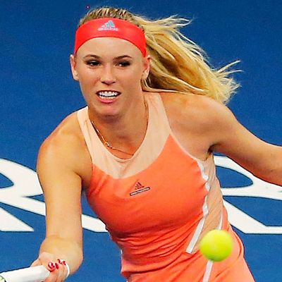 Wozniacki at the BNP Paribas Showdown in New York on Tuesday wearing Adidas by Stella McCartney.