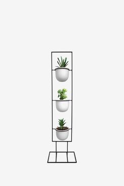 23 Bees Indoor Metal Vertical Plant Stand with 3 White Ceramic Pots