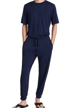 Eberjey Henry Modal Short Sleeve & Pant PJ Set - Navy