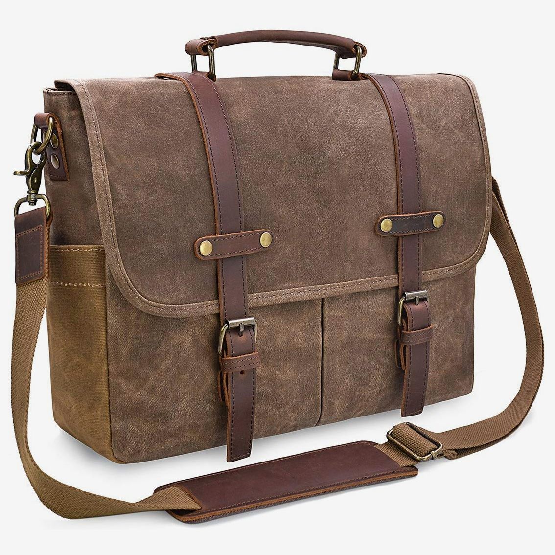 17" Men's Vintage Leather Laptop Backpack Shoulder Messenger Bag Sling Rucksack 