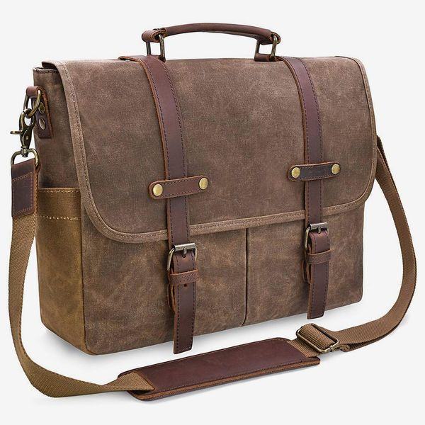 Leather Briefcase Laptop Bag Messenger Shoulder Work Bag Crossbody Handbag for Business Travelling Christmas for Men BFC-Brown 