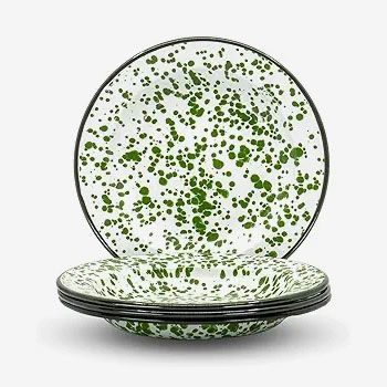 Red Co. Enamelware Metal 8” Round Salad Plates - Dark Green Marble, Set of 4