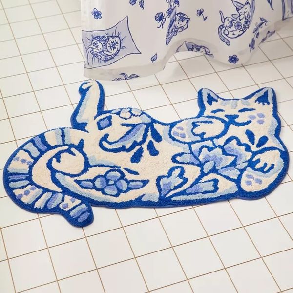 Urban Outfitters Delft Cat Shaped Tufted Bath Mat