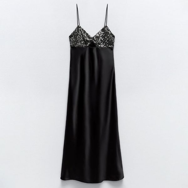 Zara Contrasting Sequin Slip Dress