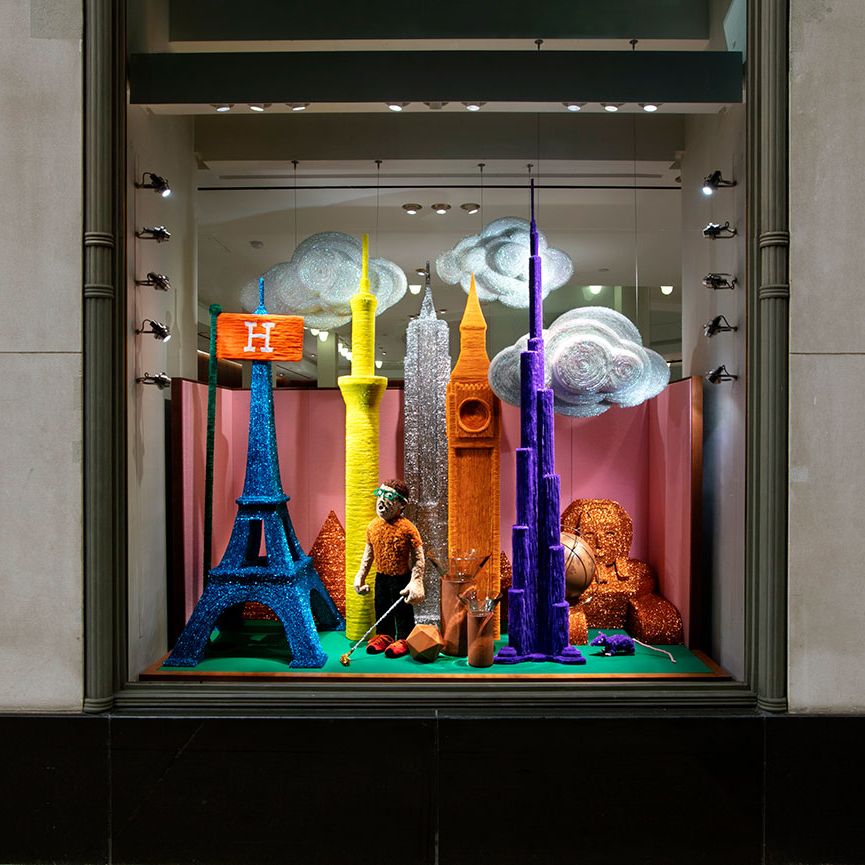 Hermès Holiday Windows Feature Don Porcella, Lucy Sparrow