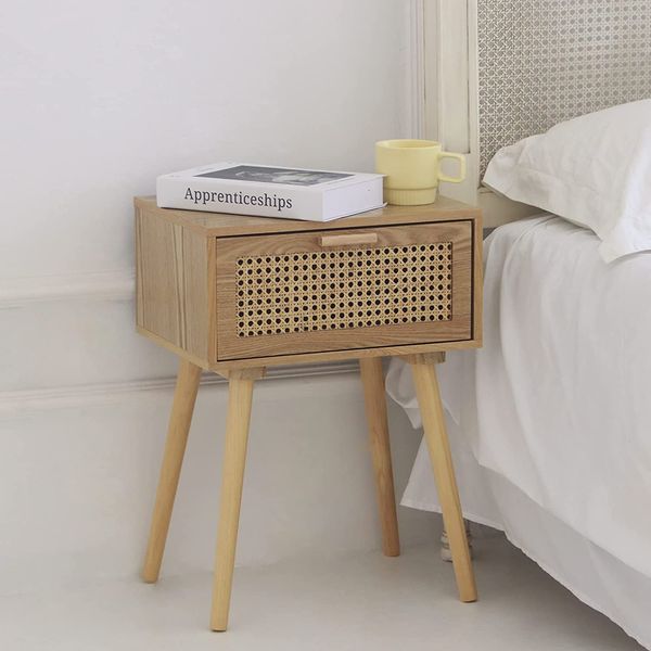 Awasen Side Table with Rattan Drawer