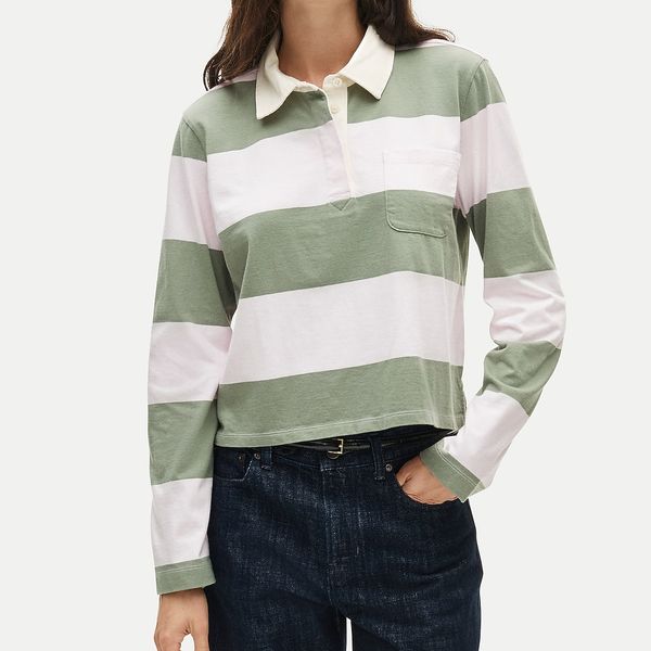 J.Crew Boyfriend Jersey Cropped Rugby Shirt in Stripe
