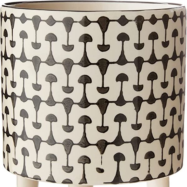 Creative Co-Op Black & White Round Stoneware Footed Planter