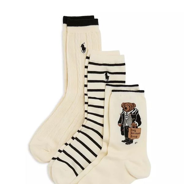 Ralph Lauren Bloomingdale's Big Brown Bag Bear Socks, Pack of 3